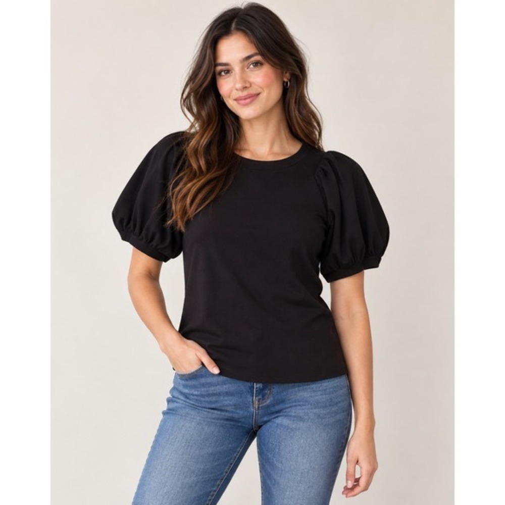 Banana Republic Black Puff Sheer Raglan Sleeve Mixed Media Top Medium
